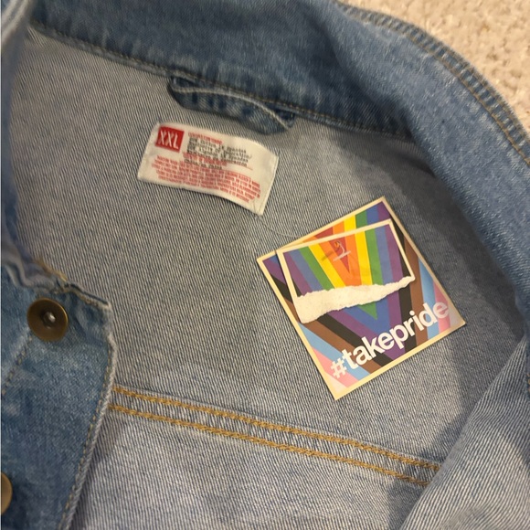 Adidas Blue Denim Jacket with Rainbow Patch - Picture 6 of 6